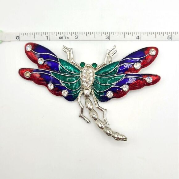 Enamel and Rhinestone Dragonfly Brooch Pin,  large - Picture 6 of 7